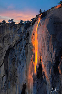 The orange glowing and sunset-backlit Horsetail Fall, also known as Firefall Firefall in Yosemite National Park.

Fine Art Limited Edition of 45.