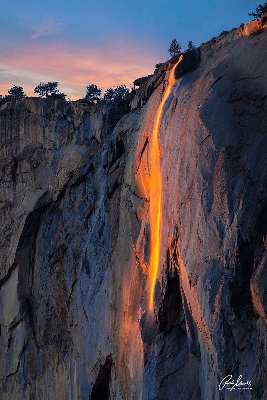 The orange glowing and sunset-backlit Horsetail Fall, also known as Firefall Firefall in Yosemite National Park.

Fine Art Limited Edition of 45.